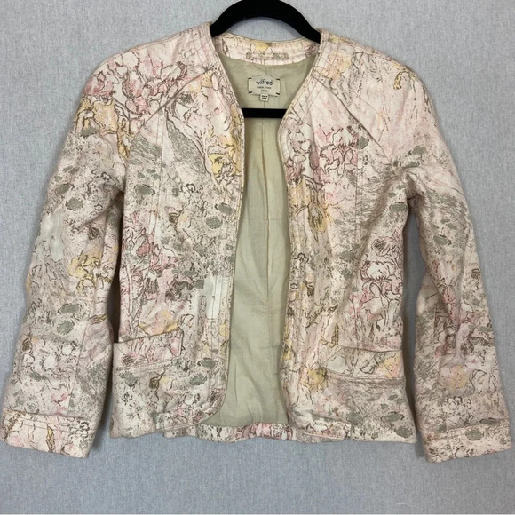 Wilfred Aritzia 100% Linen Floral Open blazer Sz 0 - Picture 6 of 10